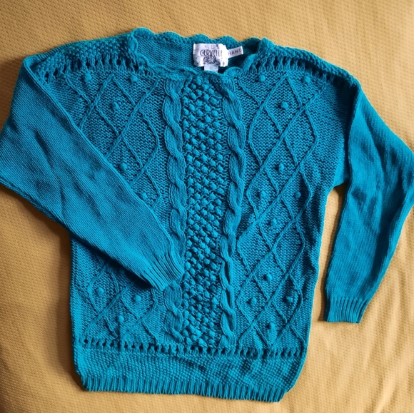 VINTAGE • 80s Hand Knit Crochet Popcorn Sweater - Picture 6 of 10